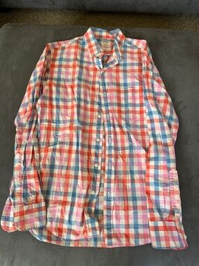 Bonobos Pink, Blue and White Plaid Button-Down Shirt